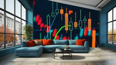 Charts of financial instruments for technical analysis. Stock trading market background as concept. Wall mural