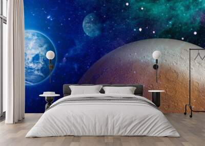 Earth and galaxy. Multicolor outer space. Elements of this image furnished by NASA. Wall mural