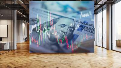 forex trading graph and candlestick chart suitable for financial investment concept. Economy trends background for business idea and all art work design. Abstract finance background. Wall mural