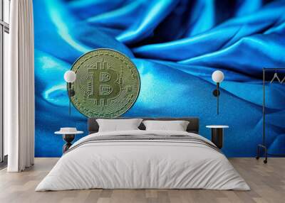 Gold bitcoins with Candle stick graph chart and digital background.Golden coin with icon letter B.Mining or blockchain technology Wall mural