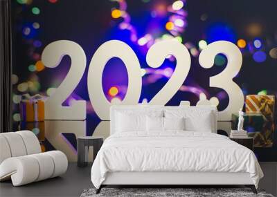 happy new year 2023 background new year holidays card with bright lights Wall mural