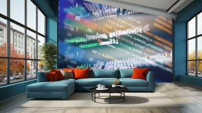 Monitor closeup of function source code. Abstract IT technology background. Software source code. Wall mural