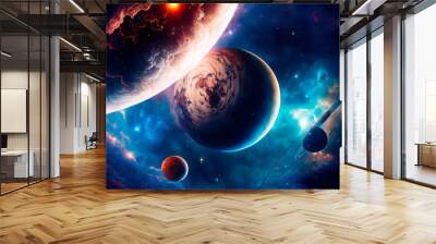 planets, stars and galaxies in outer space Generative AI Wall mural