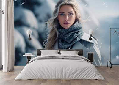 portrait of a model-looking girl in winter, winter elegance Wall mural