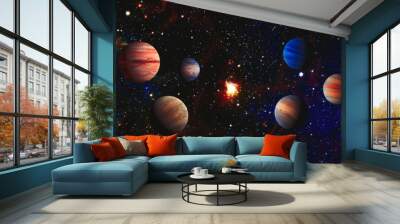 Stars of a planet and galaxy in a free space . Bright Star Nebula. Distant galaxy. Abstract image. Elements of this image furnished by NASA. Wall mural