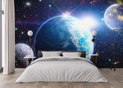 stars of a planet and galaxy in a free space. elements of this image furnished by nasa. Wall mural