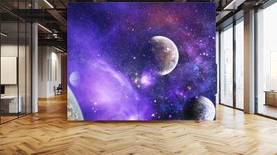 stars of a planet and galaxy in a free space. elements of this image furnished by nasa. Wall mural