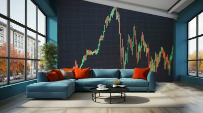 Stock market graph on led screen. Finance and investment concept. Selective focus. Wall mural