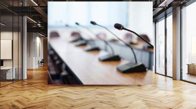 Conference Microphone placed on the table in the conference room, Close up. Wall mural