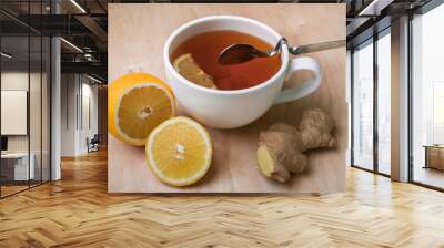 Fresh ginger, tea and lemon - the best medicine for colds Wall mural