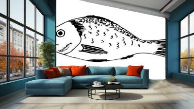 Dorado fish isolated on white background. Seafood, recipe and label. Simple vector drawing with black outline. Sketch in ink. Wall mural