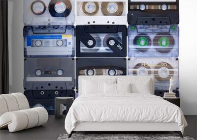 Collection of various vintage audio tapes Wall mural