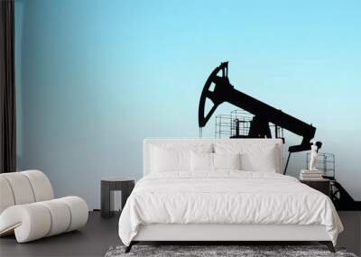 Crude oil Pumpjack. Fossil crude output and fuels oil production. Oil drill rig and drilling derrick. Global crude oil Prices, energy, petroleum demand (OPEC+). Pump jack at oilfield. Wall mural