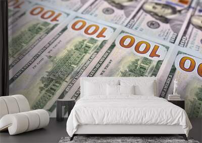 US one hundred dollar bills background. Money american hundred texture notes design. Financial concept. Financial operations Wall mural