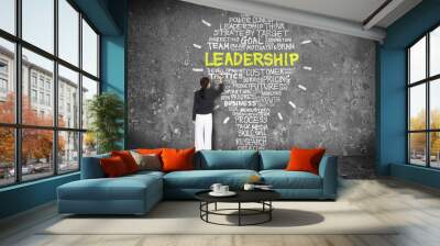 Business concept with leadership words drawing a light bulb Wall mural