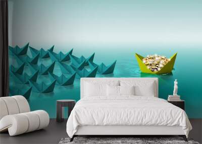 Different color paper boat, leadership concept Wall mural