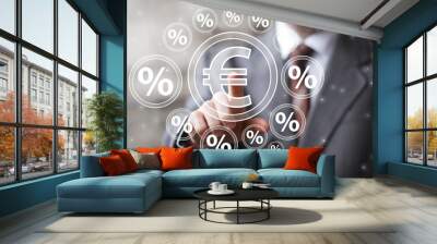 Businessman touch button eur communication euro percent icon Wall mural