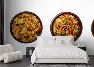 Set of Biryani, Indian food top view isolated on transparent or white background Wall mural