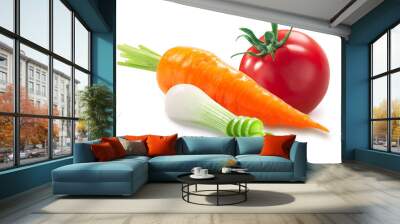 Carrot with green leek n tomato isolated Wall mural