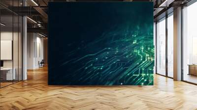 Abstract green circuit board pattern with glowing lines Wall mural