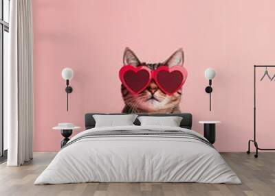 cat wearing heart-shaped sunglasses Wall mural