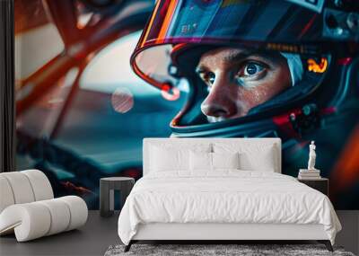 Close-up of Race Car Driver Focused and Ready Wall mural