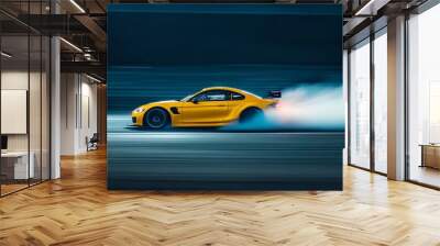 dynamic yellow sports car drifting Wall mural