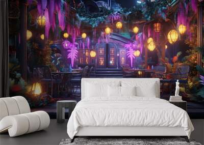 Charming Nighttime Alley with Traditional Lanterns Wall mural