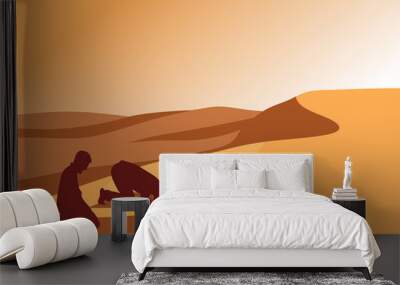 man pray in the desert for background illustration and image Category TravelPrint Wall mural