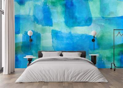 abstract seamless blue, green painted watercolor background on p Wall mural