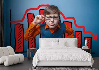 adolescent boy holds the Points businessman chart crisis decline Wall mural