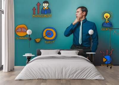 businessman holds his chin thinks thoughtful collection of busin Wall mural