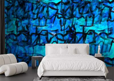 grunge texture, watercolor seamless background blue drawn backgr Wall mural