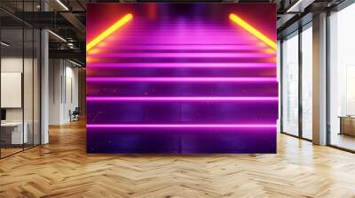 3D render of glowing neon on black background, in the style of deep purple and golden yellow Wall mural