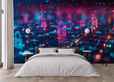 A colorful network of protection against cyber attacks Wall mural