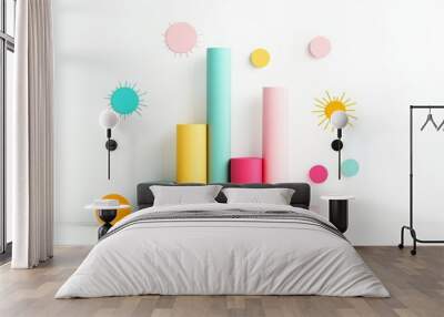 A colorful radial bar chart comparing the prices of different products, with bars representing each product cost. Wall mural