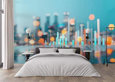 A conceptual image highlighting real estate growth and financial strategies, with a city skyline and digital elements representing economic success and market trends. The image provides space for Wall mural