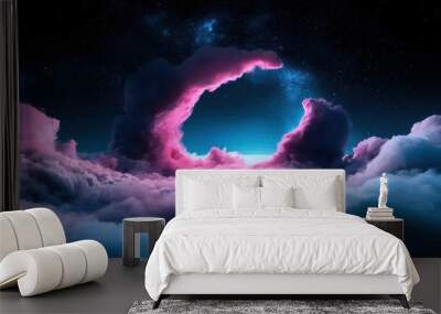 A cosmic ballet of light and color, featuring a vibrant nebula swirling through the vastness of the cosmos. Wall mural