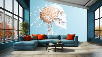 A detailed illustration of the human skeletal system with major bones and joints labeled, showcasing the intricate network of bones. Wall mural