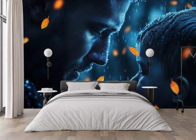 A father sharing a tearful moment with his child, expressing deep love and connection. Wall mural