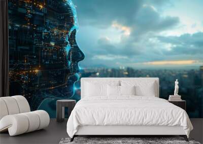 A futuristic business landscape where artificial intelligence and machine learning revolutionize finance and operational strategies Wall mural