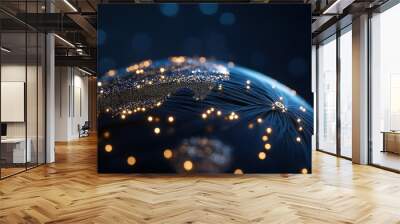 A glowing globe with internet cables connecting continents, emphasizing the global reach and interconnectedness of technology. Wall mural