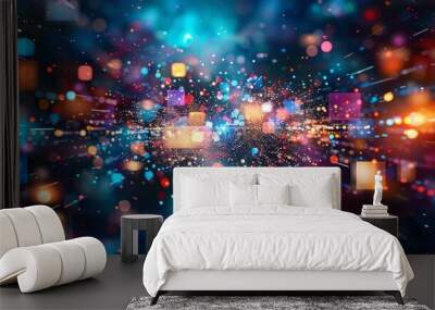 A media galaxy with planets of different types of content Wall mural