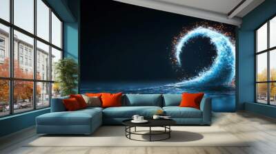 A metaphorical image depicting a wave carrying a signal across the globe, symbolizing the global reach of telecommunications. Wall mural