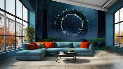 A mysterious portal opens in the heart of a forest, swirling with magical energy and promising adventure to those who dare to enter. Wall mural