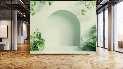 A serene and uncluttered scene with a green foliage border encircling a blank area, providing plenty of space for custom text or images. The minimal design brings a touch of nature's beauty. Wall mural