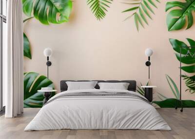 A simple and elegant design with a green foliage border framing a blank space, perfect for adding custom content. The minimalistic style creates a peaceful and fresh look. Wall mural