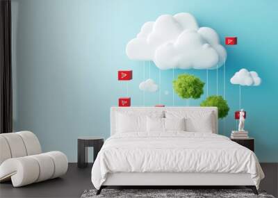 A simplified diagram illustrating the architecture of a cloud based infrastructure, including virtual machines, storage services, and load balancers. Wall mural