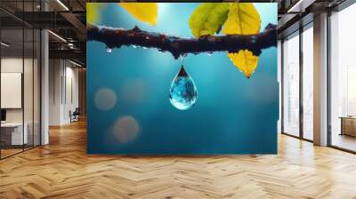 A single raindrop falling slowly through a fractured sky, the world around it blurring and shifting. Wall mural