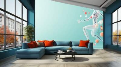 A stylized illustration of a human body with AI powered sensors monitoring vital signs and providing insights into health and wellness. Wall mural